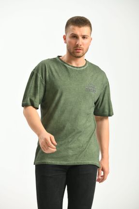 تی شرت خاکی مردانه ریلکس یقه گرد کد 287600319