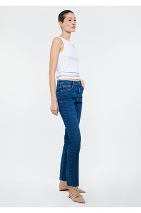 شلوار جین آبی زنانه پاچه ساده فاق بلند پنبه (نخی) کد 356376607