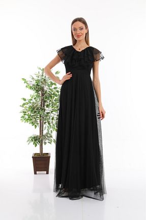 لباس مجلسی و فارغ التحصیلی مشکی زنانه توری CİXAPLE - کد 217017742