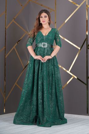 لباس مجلسی سایز بزرگ سبز زنانه یقه هفت رگولار آویزی کد 232029307