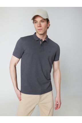تی شرت طوسی مردانه رگولار یقه پولو تکی کد 2682512