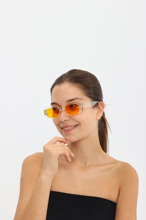 عینک آفتابی نارنجی زنانه 48 UV400 استخوان مات مستطیل کد 762054541