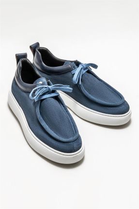 کفش کژوال آبی مردانه چرم طبیعی پاشنه کوتاه ( 4 - 1 cm ) پاشنه ساده کد 762137754