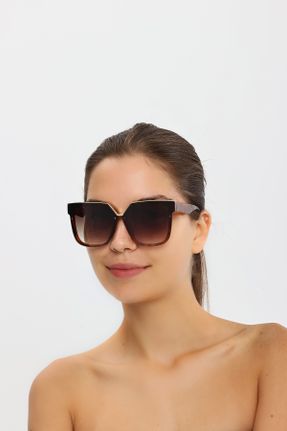 عینک آفتابی قهوه ای زنانه 50 UV400 استخوان مات مستطیل کد 762271308