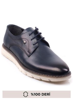 کفش کلاسیک سرمه ای مردانه چرم طبیعی پاشنه کوتاه ( 4 - 1 cm ) کد 762646232
