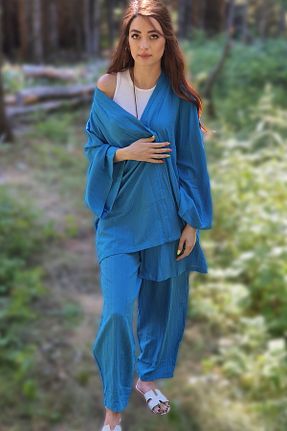 کیمونو و کافتان آبی زنانه بافتنی MODA DERİN - کد 762633936