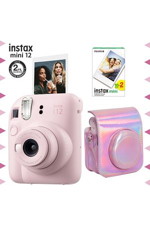 Instax mini 12 Pembe Fotoğraf Makinesi-20'li Film ve Parlak Kılıf Seti