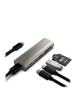 Qgeem QG-UH05 6 İn 1 Çoklayıcı Çoğaltıcı 2 adet Usb 2 adet Type-C Sd & Micro SD hafıza kartı çıkışı