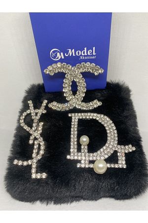 3 Lü Kombin Kristal Taşlı Ve 2 Incili Broş