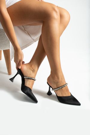 Saten Taş(9CM) Kadın Stiletto Sivri Burun Topuklu Ayakkabı