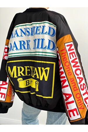 Siyah Unisex Mansfield Vintage Bomber Ceket