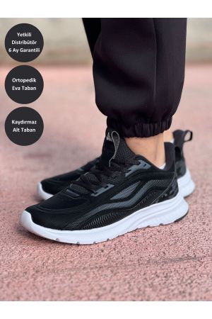 Running E14148h Kadın Siyah Kaymaz Taban Ortopedik Rahat Hafif Günlük Yürüyüş Fitness Spor Ayakkabı