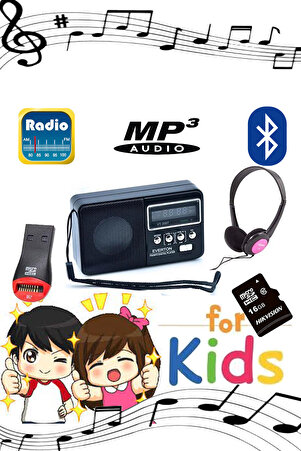 ForKids16 16 Gb Hafıza Kartlı Şarjlı Radyolu Mp3 Player - Mp3 Çalar - Müzik Çalar - Medya Player