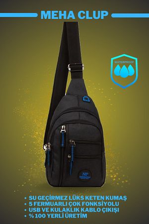Meha Clup Keten Kulaklı Ve Usb Çıkışlı Bel Omuz Çantası Body Bag Freebag Su Geçirmez (18X28CM)
