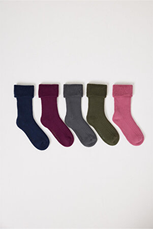 5 Li Paket Çocuk Havlu Soket Çorap Desenli