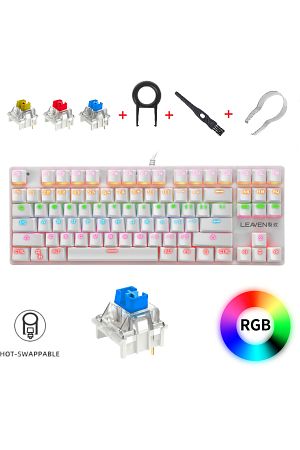 Leaven K550 Usb Rgb Led Kablolu 87 Tuşlu Mekanik Gaming Oyuncu Klavyesi - Beyaz (MAVİ SWİTCH)