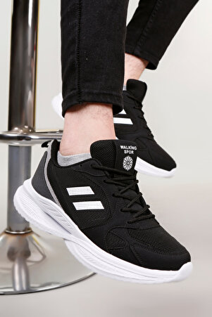 Erkek Siyah-Beyaz Rahat Hafif Günlük Spor Yürüyüş Sneaker Ayakkabı