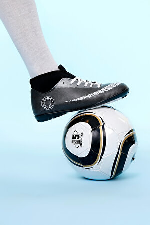 Halı Saha Bilekli Siyah-Beyaz Unisex Futbol Ayakkabısı Garantili Lisanslı