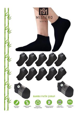 10 Çift Dikişsiz Bambu Patik Çorap Siyah