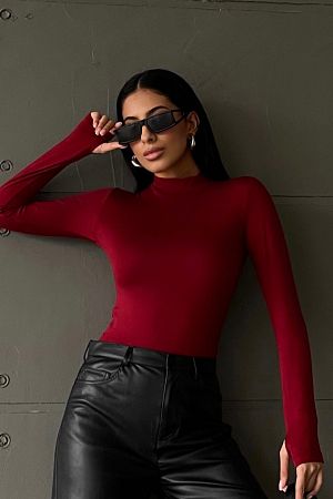 Kadın Bordo Parmak Detaylı Body