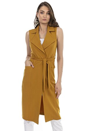 Classic Collar Midi Length Pocket & Belted Vest