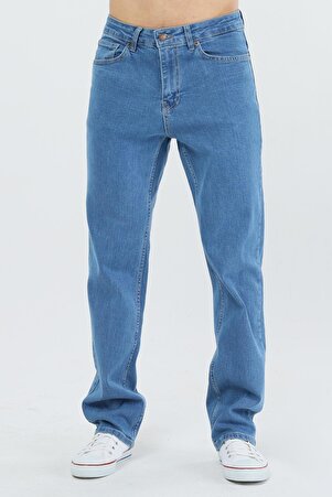 Erkek Açık Mavi Likralı Yüksek Bel Geniş Paça Baggy Jean Marcus Hunter Pantolon Salaş Moda C346
