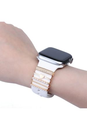 Apple Watch Uyumlu Akıllı Saat Kordon Süsü Gold Love Charm Kayış Aksesuarı - 38 40 41 42 44 45 49 mm