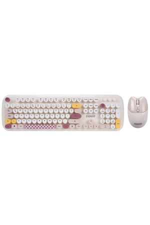 KM-6284 WHISKER Renkli Tuşlu Bej Kablosuz Q Klavye + Mouse Set