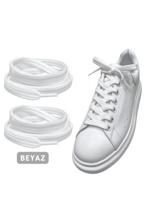 Exclusice 120 Cm Beyaz Yassı Spor Ayakkabı Bağcığı, Çift Katmanlı Örgülü Sneakers Bağcık, 1 Çift