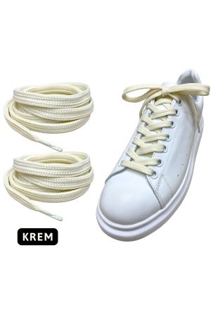 Exclusice 120 Cm Krem Yassı Spor Ayakkabı Bağcığı, Çift Katmanlı Örgülü Sneakers Bağcık, 1 Çift