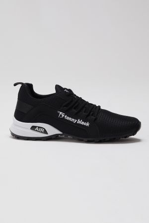 Erkek Siyah Beyaz Rahat Kalıp Termo Taban Bağcıklı Sneaker