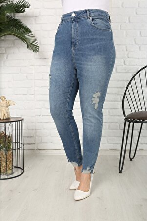 Süper Yüksekbel Lazer Kesimli Likralı Jeans Pantolon