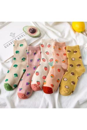 5'li Meyve Sebze Desenli Karışık Renkli Soket Çorap