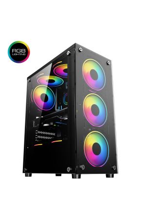 Clear 6 RGB Fanlı Temperli Cam Panel Boş ATX Bilgisayar Kasası Gaming Oyuncu Bilgisayar Kasası