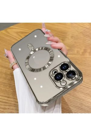 iPhone 15 Pro Max Uyumlu Kılıf Magsafe Kamera Lensli Korumalı Şeffaf Silikon Kapak