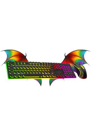 Rainbow Aydınlatmalı Daktilo Klavye Mouse Set 105 Tuşlu Led Işıklı Usb Kablolu
