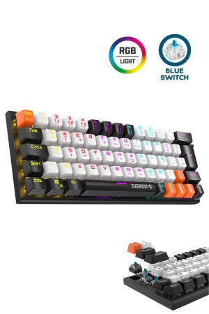 PARLEY Siyah/Beyaz Rainbow Aydınlatmalı Türkçe Q Blue Switch Mekanik Kablolu Gaming Oyuncu Klavyesi