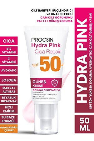 Hydra Pink (RENKLİ) Spf50 Bariyer Güçlendirici Cam Cilt Güneş Kremi Pa
