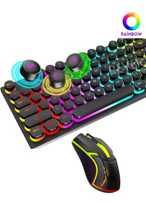 Rainbow Led Işıklı Daktilo Tuş Tasarımlı Gaming Oyuncu Klavye Mouse Seti
