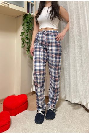 Kadın Pijama Altı Kurdeleli Kahverengi Kare