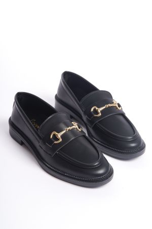 Siyah Cilt Kadın Tokalı Loafer Günlük Ayakkabı Bg1095-112-0006