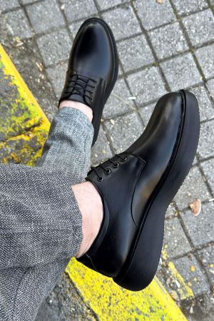 Siyah Kalın Taban Erkek Klasik Ayakkabı