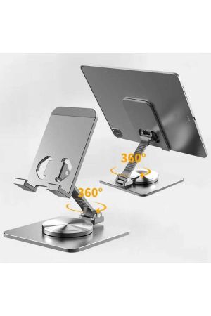 360° Dönen Metal Masaüstü Tablet ve Telefon Standı Açılı, Katlanabilir Telefon ve Tablet Tutucu