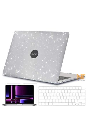 Macbook Air A2337 13 Inç M1 Simli Alt Üst Kılıf / Klavye Kılıfı / Ekran Koruyucu Film Seti