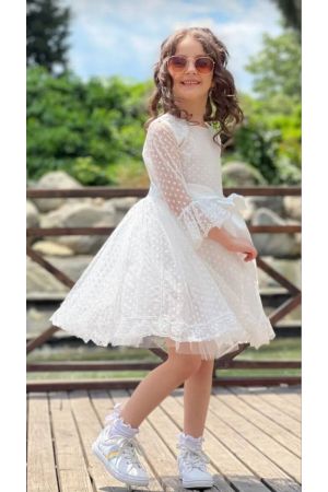 Kız Çocuk Elbise Kız Çocuk Tokalı Elbise Kız Elbise Çocuk Düğün Elbisesi Tül Dantel Elbise Puanli