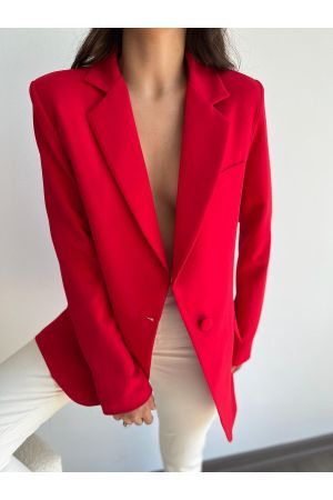 Canlı Kırmızı Oversize Uzun Blazer Kadın Ceket