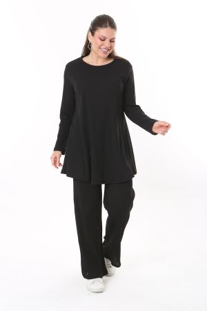 Kadın Büyük Beden Siyah Bluz Pantolon Takım 65N37701