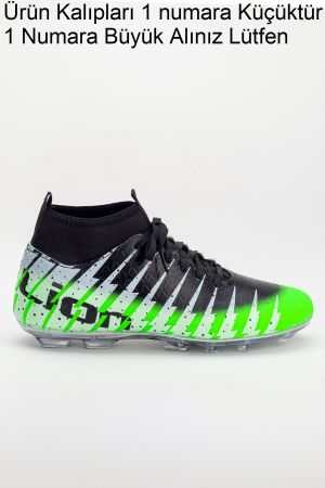 Unisex Çoraplı Krampon Futbol Ayakkabısı Yeşil Siyah