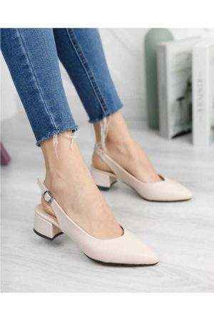 Kadın Ayakkabı Ten Cilt Kısa Topuklu Arkası Açık Abiye Ayakkabı Günlük Klasik Ayakkabı 4cm