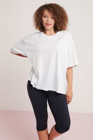 Allıson Kadın 100% Pamuk Oversize Fit Yuvarlak Yaka Yarım Kollu Basıc Beyaz Büyük Beden T-shirt